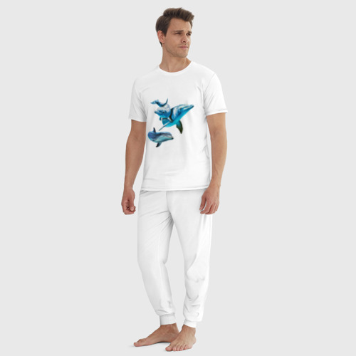 Мужская пижама хлопок Дельфины, цвет белый - фото 5