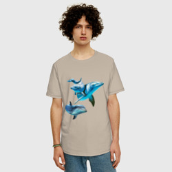 Мужская футболка хлопок Oversize Дельфины - фото 2