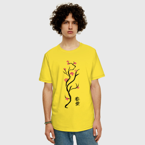 Мужская футболка хлопок Oversize с принтом Весна Любовь, фото на моделе #1