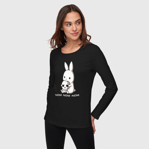 Женский лонгслив хлопок Кролик с черепом, цвет черный - фото 3