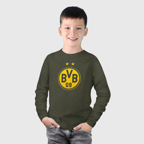 Детский лонгслив хлопок с принтом Borussia Dortmund, фото на моделе #1