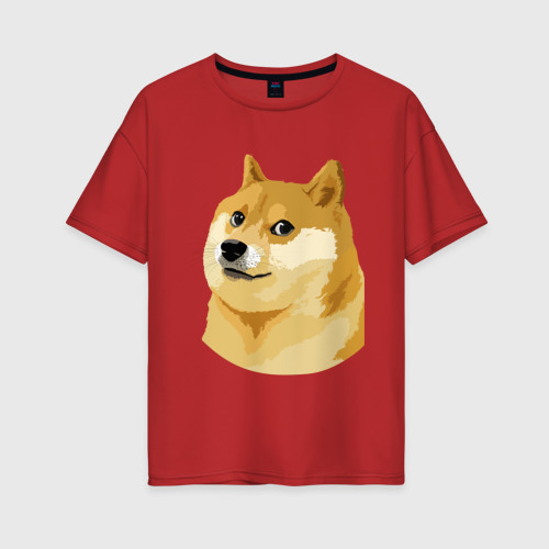 Женская футболка хлопок Oversize Doge, цвет красный