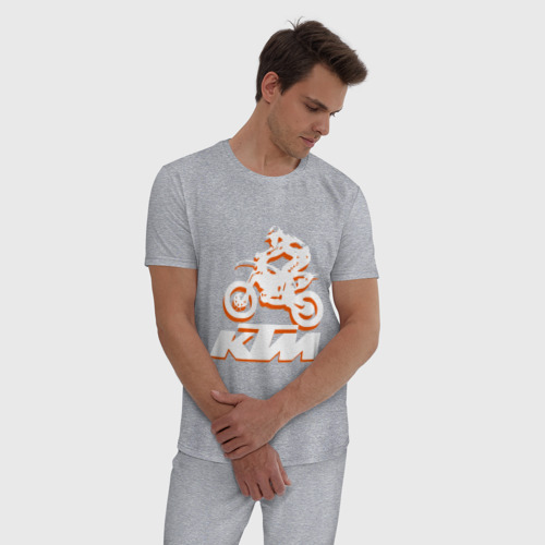 Мужская пижама хлопок KTM белый, цвет меланж - фото 3