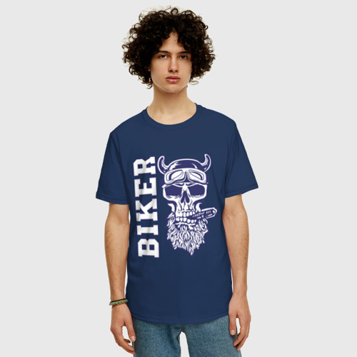Мужская футболка хлопок Oversize Biker, цвет темно-синий - фото 3