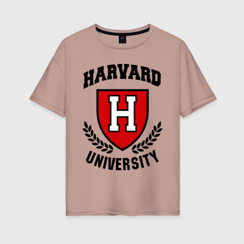 Женская футболка хлопок Oversize Гарвард, цвет пыльно-розовый