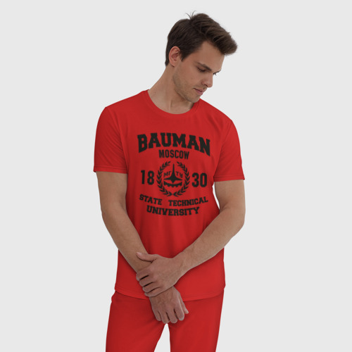 Мужская пижама хлопок Университет Баумана, цвет красный - фото 3