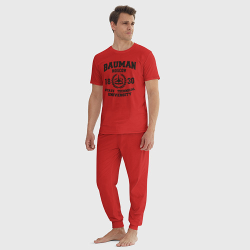 Мужская пижама хлопок Университет Баумана, цвет красный - фото 5