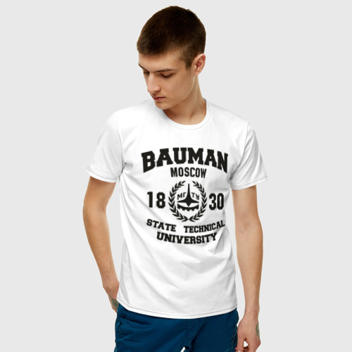 Мужская футболка хлопок Университет Баумана, цвет белый - фото 3