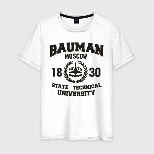Мужская футболка из хлопка с принтом Университет Баумана, вид спереди №1