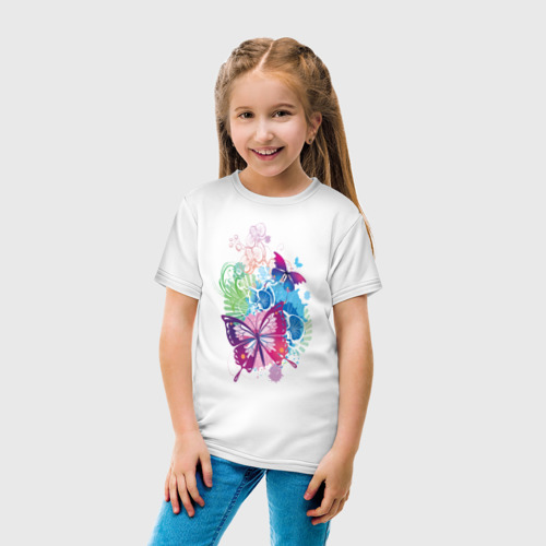 Детская футболка хлопок Бабочки в цветах, цвет белый - фото 5
