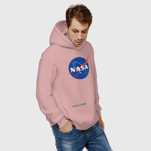 Мужское худи Oversize хлопок NASA, цвет пыльно-розовый - фото 7