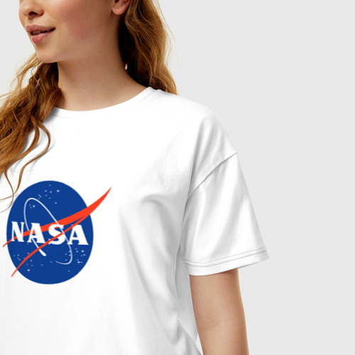 Женская футболка хлопок Oversize NASA, цвет белый - фото 3