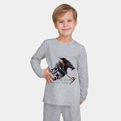 Детская пижама с лонгсливом хлопок с принтом The Witcher 3, фото на моделе #1