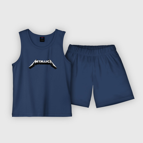 Детская пижама с шортами хлопок Логотип Metallica old logo, цвет темно-синий