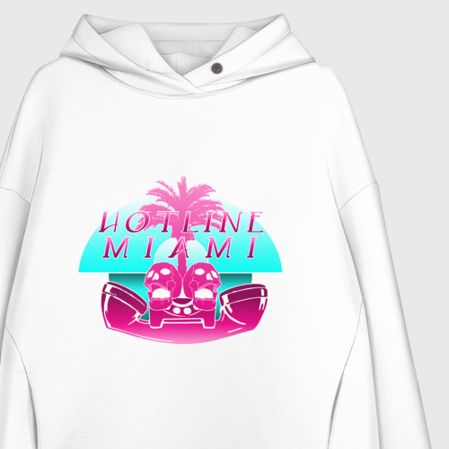 Женское худи Oversize хлопок Hotline Miami logo, цвет белый - фото 3