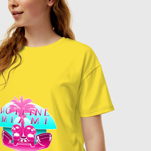 Женская футболка хлопок Oversize Hotline Miami logo, цвет желтый - фото 3