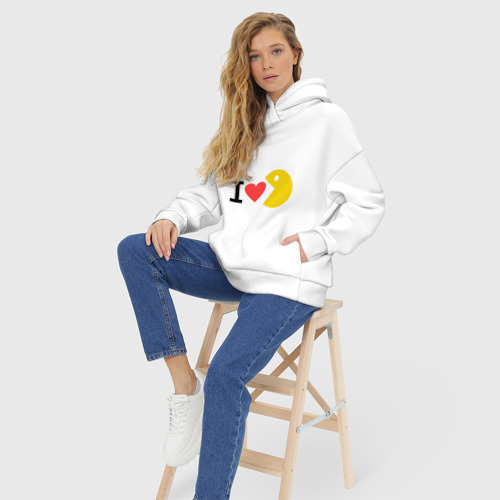 Женское худи Oversize хлопок I love Packman, цвет белый - фото 7