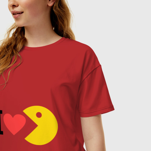 Женская футболка хлопок Oversize I love Packman, цвет красный - фото 3