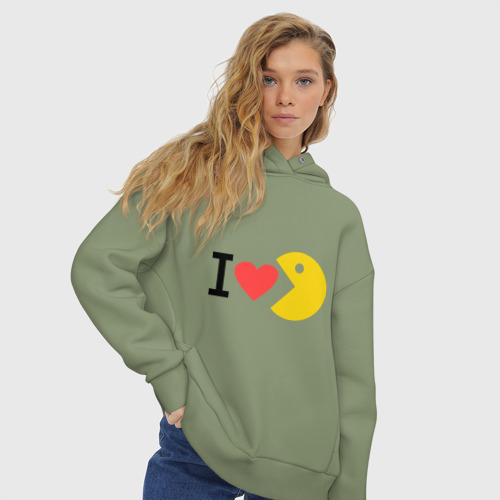 Женское худи Oversize хлопок I love Packman, цвет авокадо - фото 4