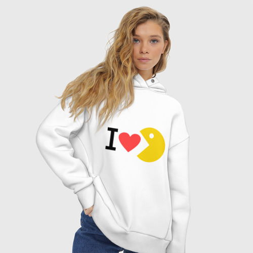 Женское худи Oversize хлопок I love Packman, цвет белый - фото 4