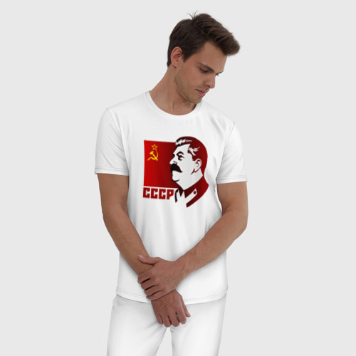 Мужская пижама хлопок Сталин, цвет белый - фото 3