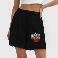 Женские шорты oversize футер хлопок Россия триколор - фото 2