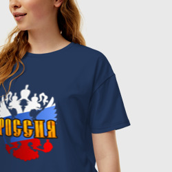 Женская футболка хлопок Oversize Россия триколор - фото 2