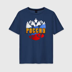 Женская футболка хлопок Oversize Россия триколор