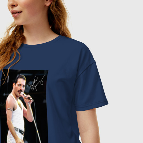 Женская футболка хлопок Oversize Freddy, цвет темно-синий - фото 3