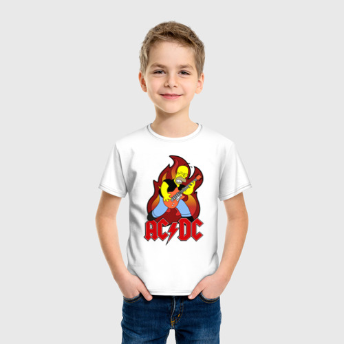 Детская футболка хлопок Гомер играет AC DC, цвет белый - фото 3