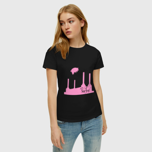 Женская футболка хлопок с принтом Pink Floyd pig, фото на моделе #1
