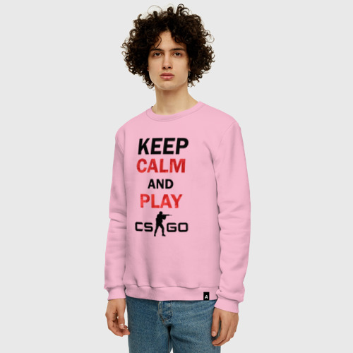 Мужской свитшот хлопок Keep Calm and play cs:go, цвет светло-розовый - фото 3