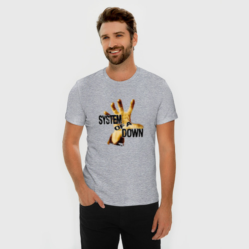Мужская футболка хлопок Slim System Of A Down, цвет меланж - фото 3