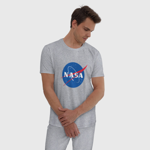 Мужская пижама хлопок NASA, цвет меланж - фото 3