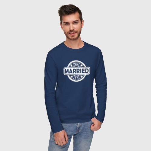 Мужской лонгслив хлопок Just Married, цвет темно-синий - фото 3