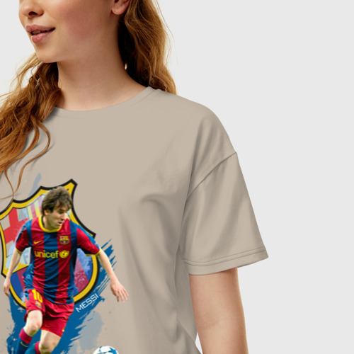 Женская футболка хлопок Oversize Messi, цвет миндальный - фото 3