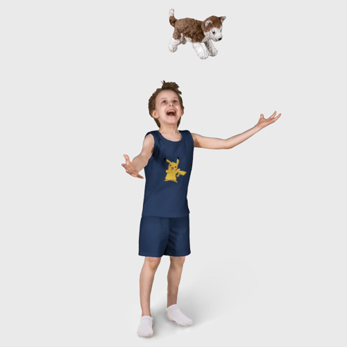Детская пижама с шортами хлопок Пикачу приветствует, цвет темно-синий - фото 5