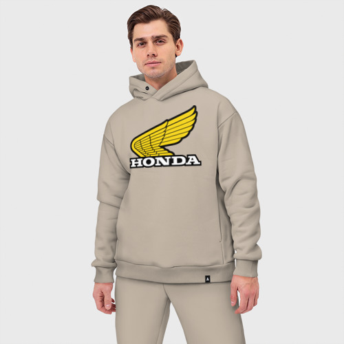 Мужской костюм oversize хлопок Honda, цвет миндальный - фото 3