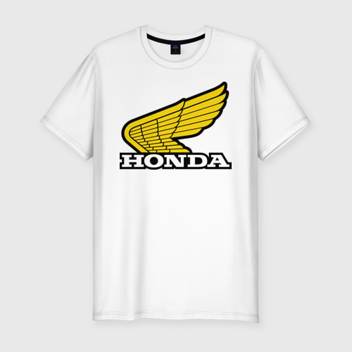 Мужская приталенная футболка из хлопка с принтом Honda, вид спереди №1