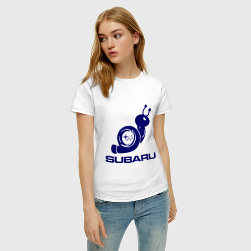 Женская футболка хлопок Subaru, цвет белый - фото 3