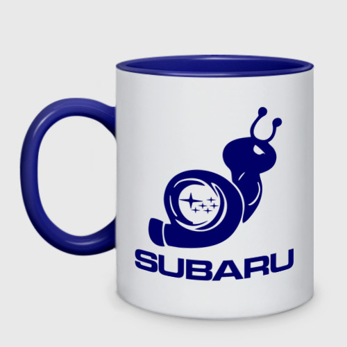 Кружка двухцветная Subaru, цвет белый + синий