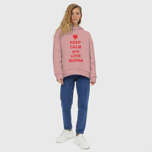 Женское худи Oversize хлопок Keep calm and love Russia, цвет пыльно-розовый - фото 6