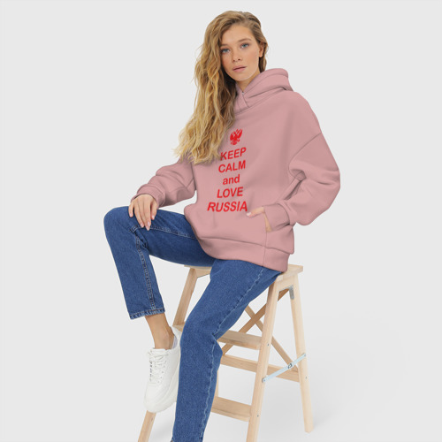 Женское худи Oversize хлопок Keep calm and love Russia, цвет пыльно-розовый - фото 7