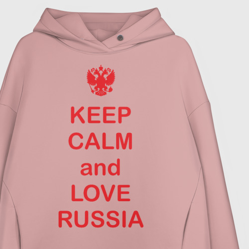 Женское худи Oversize хлопок Keep calm and love Russia, цвет пыльно-розовый - фото 3