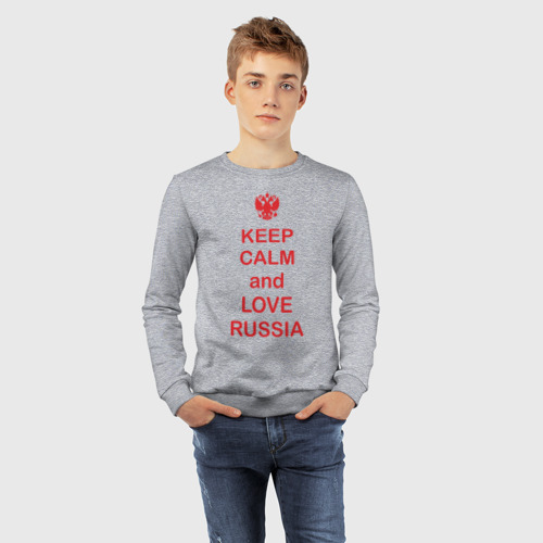 Детский свитшот хлопок Keep calm and love Russia, цвет меланж - фото 7