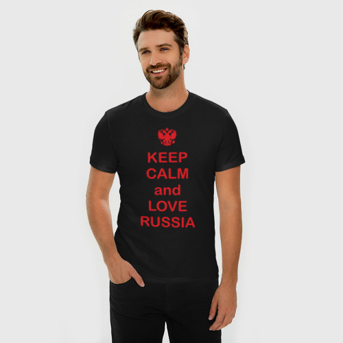 Мужская футболка хлопок Slim Keep calm and love Russia, цвет черный - фото 3