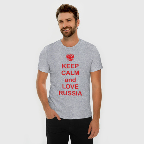 Мужская футболка хлопок Slim Keep calm and love Russia, цвет меланж - фото 3