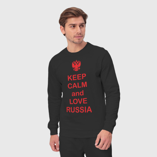 Мужской костюм хлопок Keep calm and love Russia, цвет черный - фото 5