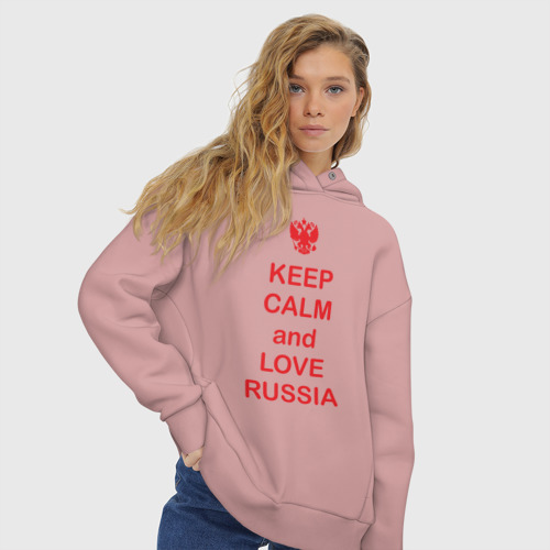 Женское худи Oversize хлопок Keep calm and love Russia, цвет пыльно-розовый - фото 4