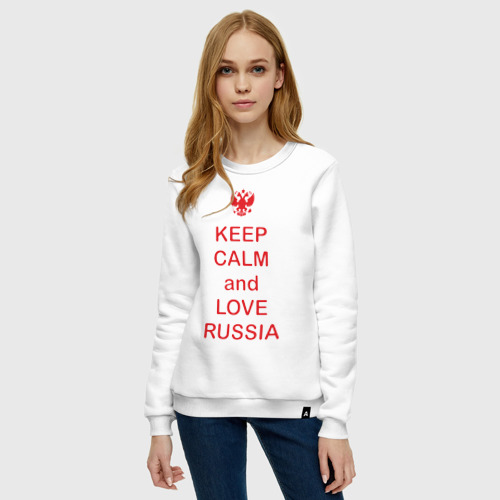 Женский свитшот хлопок Keep calm and love Russia, цвет белый - фото 3